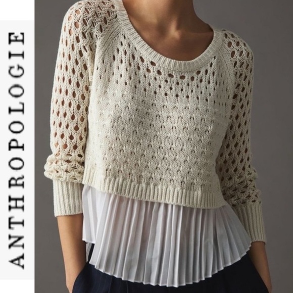 FINAL Last Chance NWT Anthropologie Maeve Layered Pleated Sweater Ivory xs - Picture 3 of 15